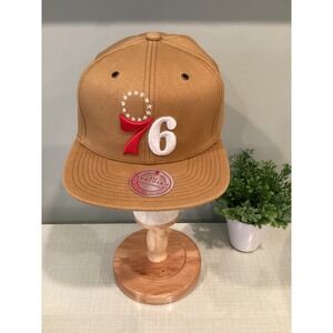NEW Mitchell & Ness Philadelphia 76ers Anniversary Snapback Hat Tan Stars NWT
